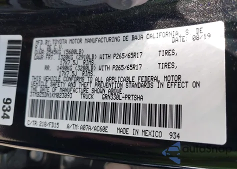 2019 Toyota Tacoma Trd Sport z USA, uszkodzony, nr VIN 3TMBZ5DN1KM023093